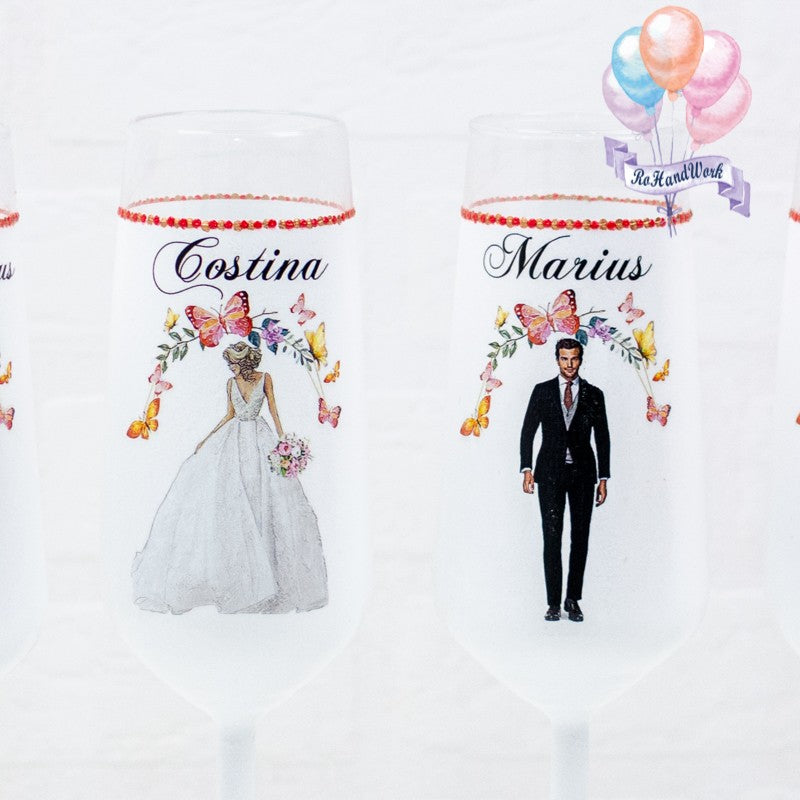 Set pahare Nunta miri si nasi Fluturi 3 - RoHandWork