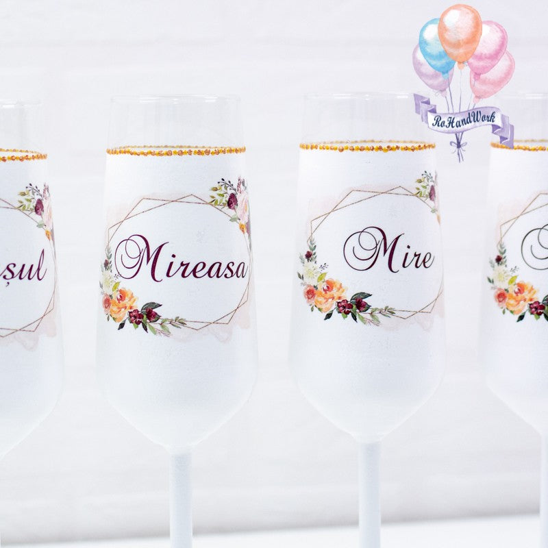 Set pahare Nunta flori de toamna - RoHandWork