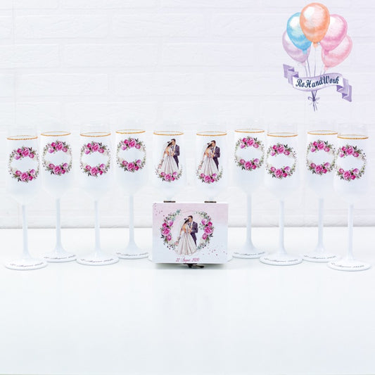 Set pahare Nunta Trandafiri Ciclam - RoHandWork