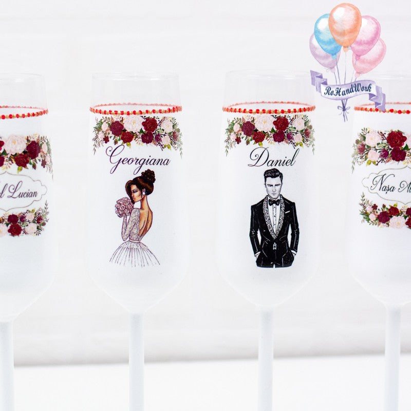 Set Pahare Nuntă - Clasic Flori - RoHandWork