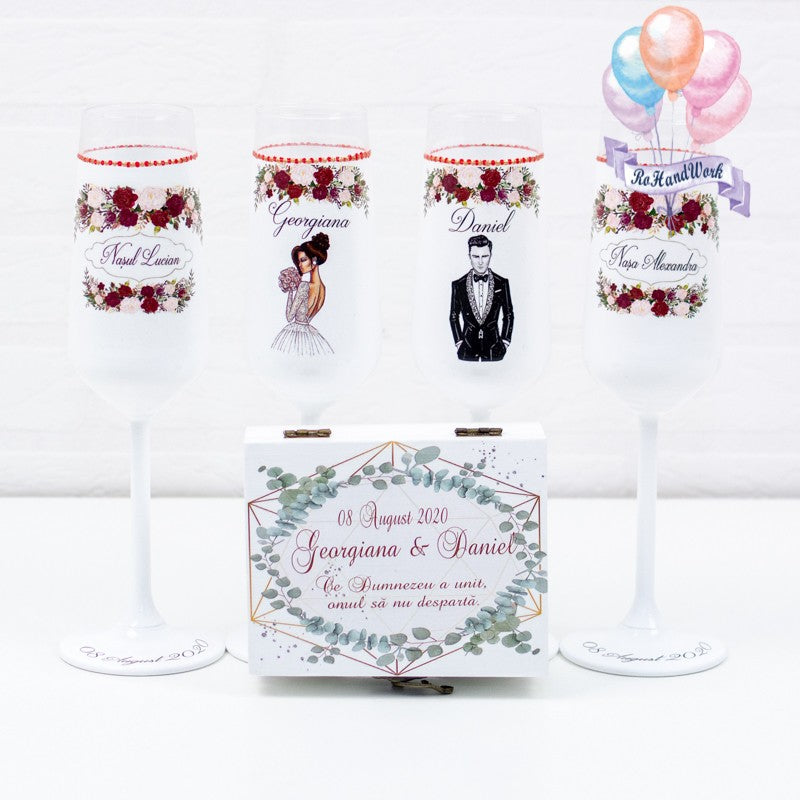 Set Pahare Nuntă - Clasic Flori - RoHandWork
