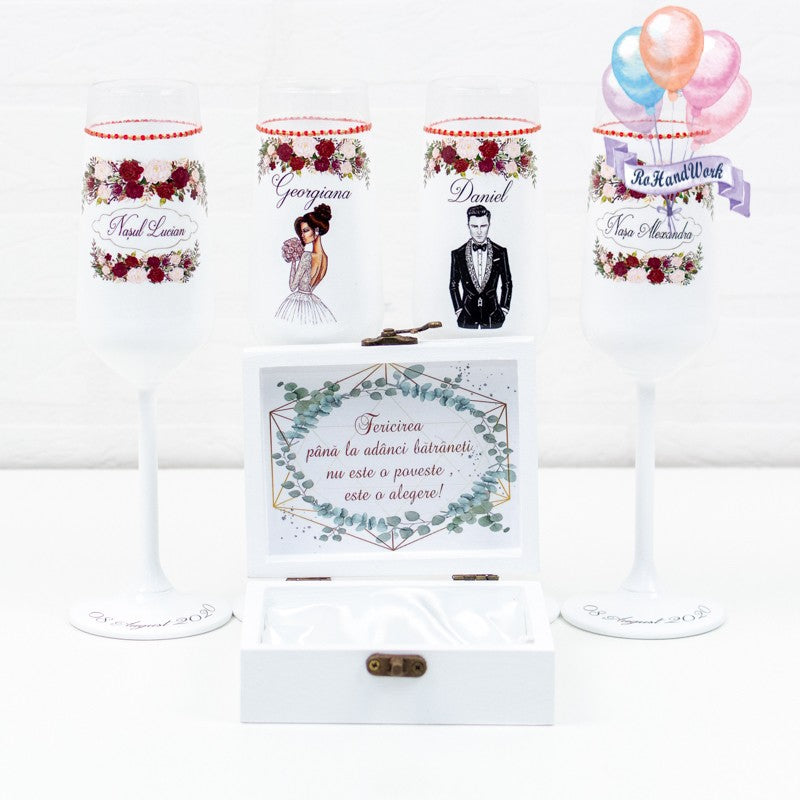Set Pahare Nuntă - Clasic Flori - RoHandWork