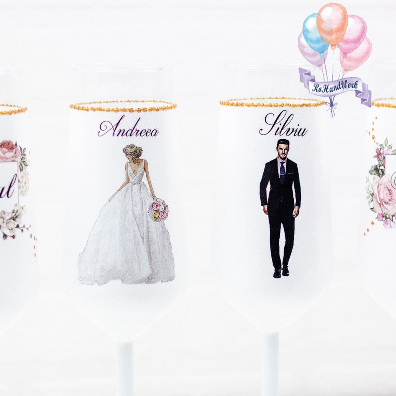 Set pahare nunta Clasice cu trandafiri - RoHandWork
