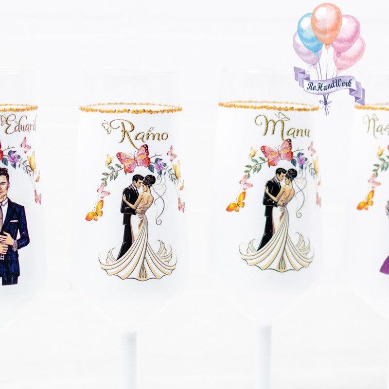 Set pahare nunta Miri siluete arcada fluturi - RoHandWork