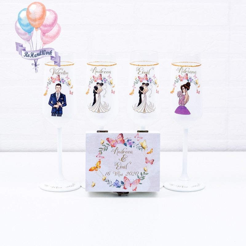 Set pahare Nunta fluturi roh89 - RoHandWork