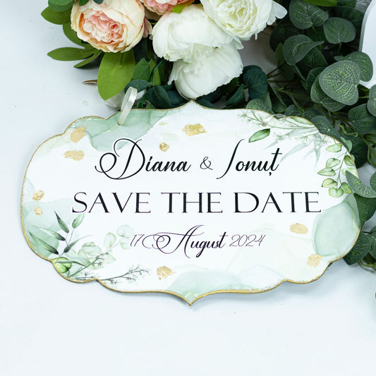 Placuta de Save the Date verde si auriu RoHandWork