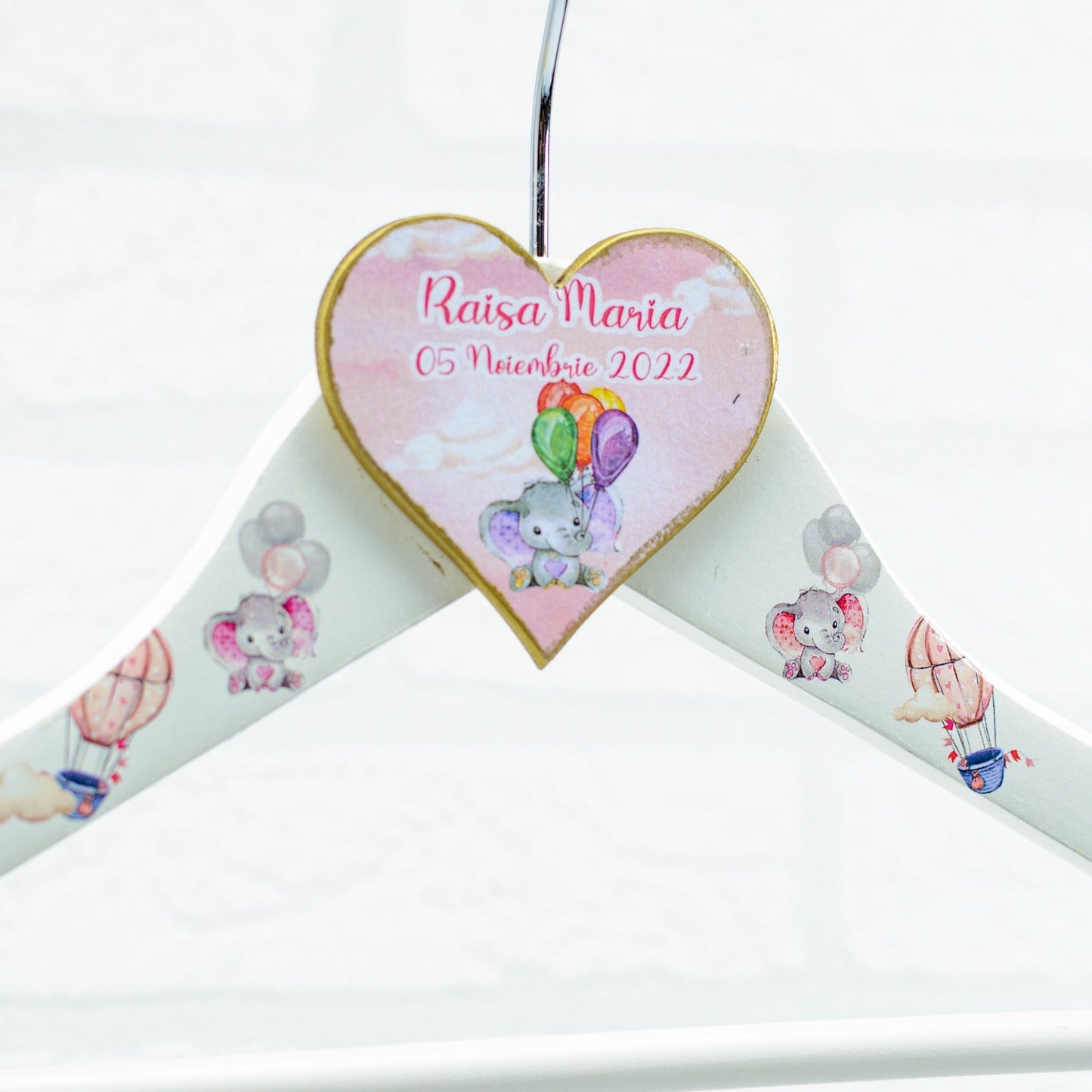 Umeras copil botez personalizat Elefantel roz RoHandWork