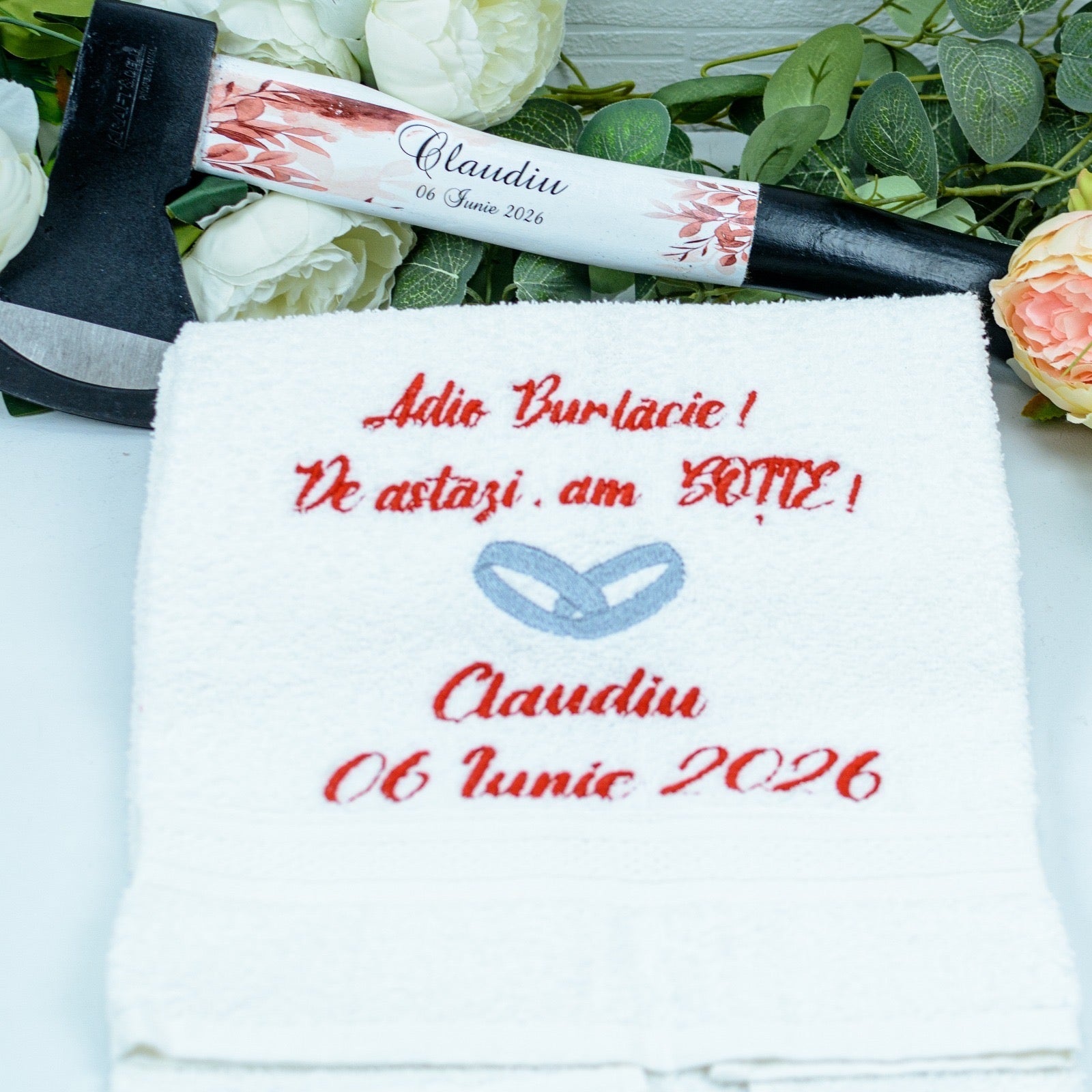 Set Prosop mire brodat și topor 9- gătitul mirelui RoHandWork