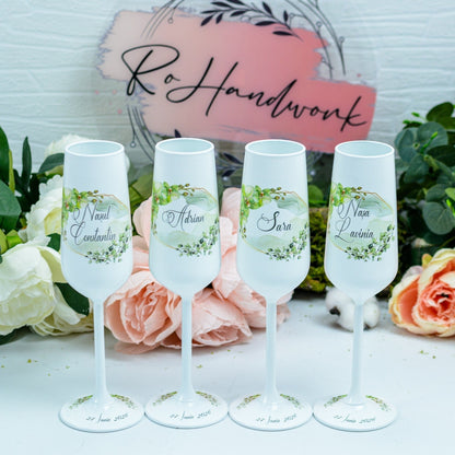 Set  personalizat pahare nunta Orhidee verzi RoHandWork