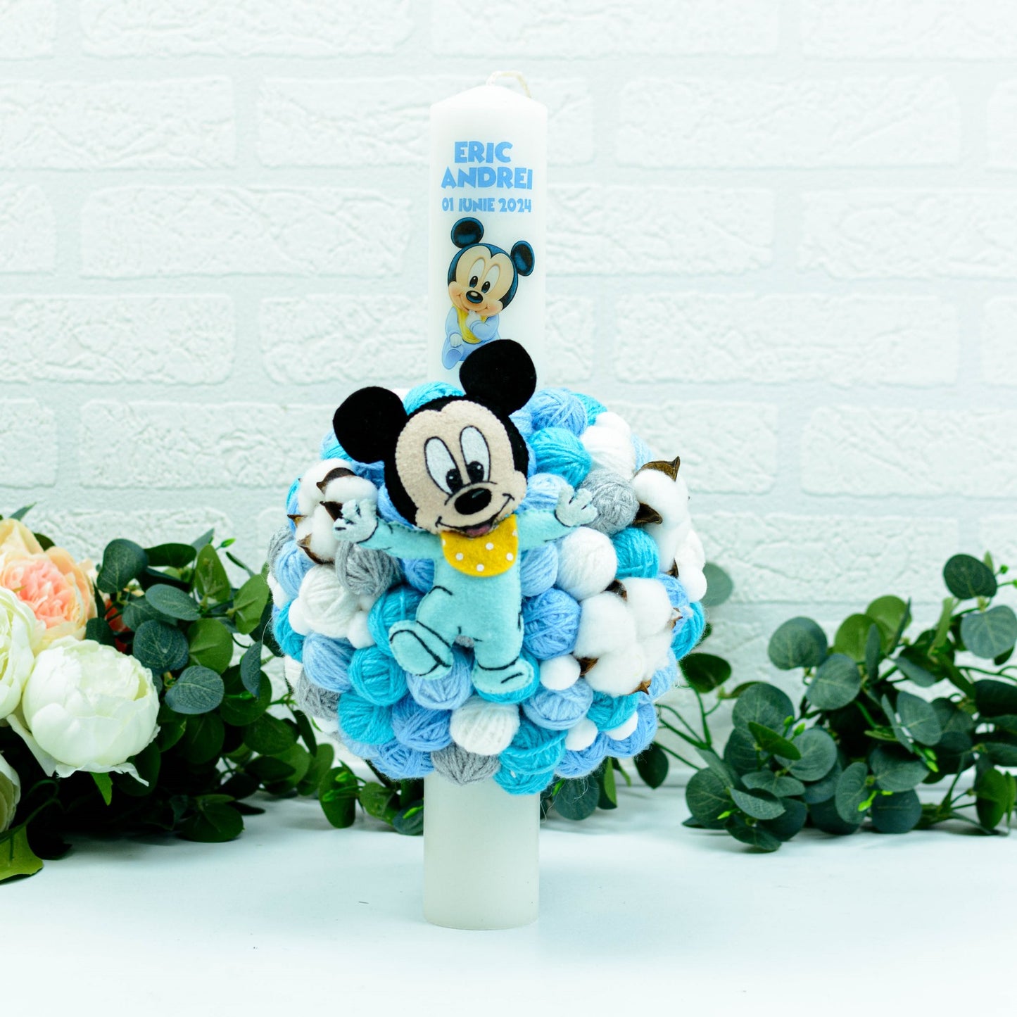 Lumanare botez cu gheme Baby Mickey RoHandWork