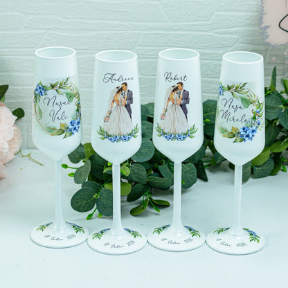 Set Pahare Nuntă - Miri cu Flori Albastre RoHandWork