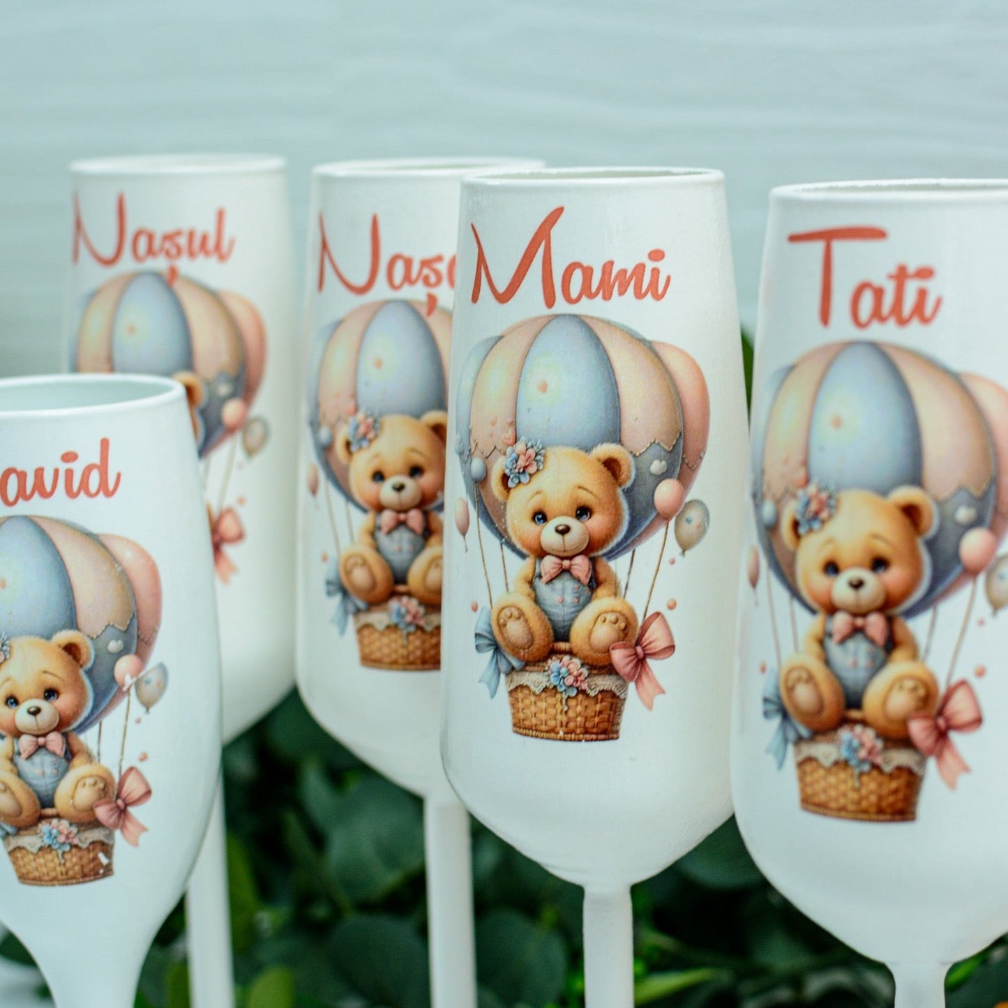 Pahare Personalizate pentru Botez Ursulețul în Balon fetița RoHandWork