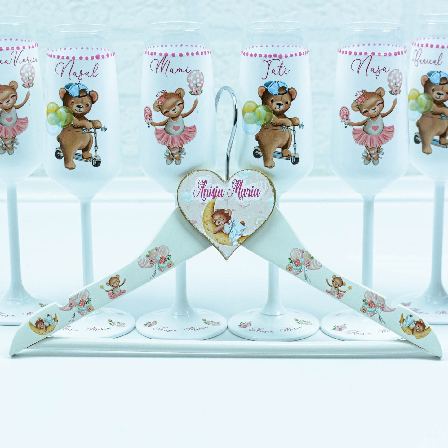 Umeras copil botez personalizat ursuleț pe lună RoHandWork