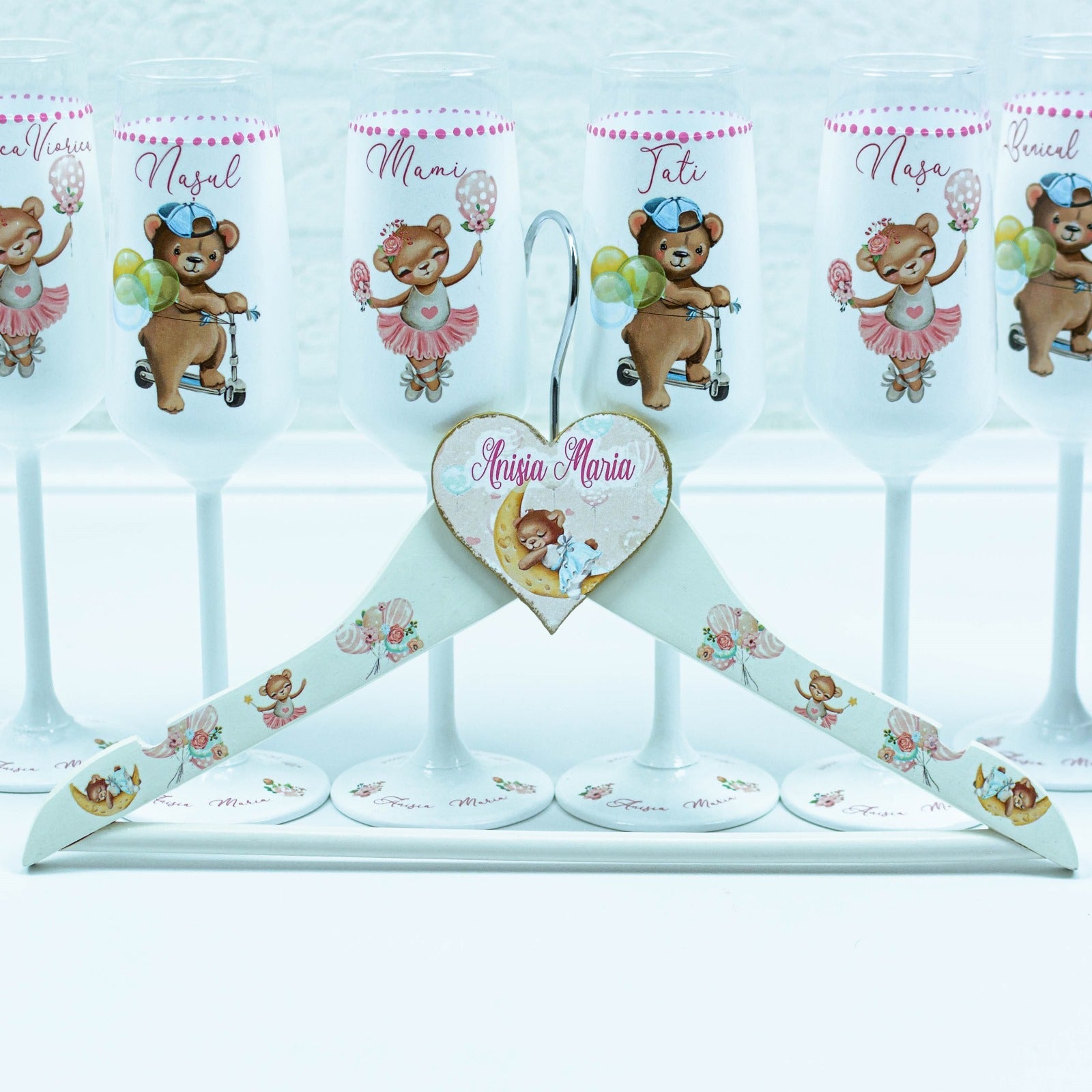 Umeras copil botez personalizat ursuleț pe lună RoHandWork