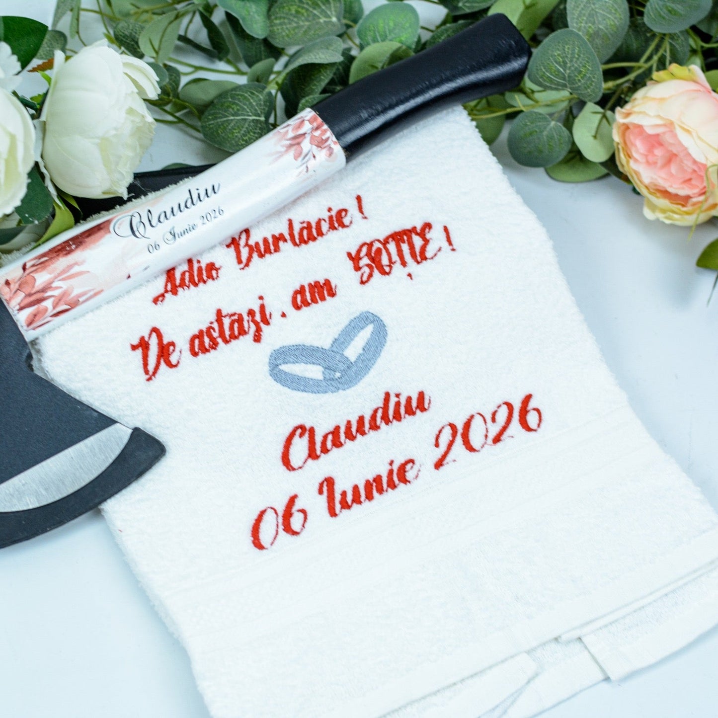 Set Prosop mire brodat și topor 9- gătitul mirelui RoHandWork