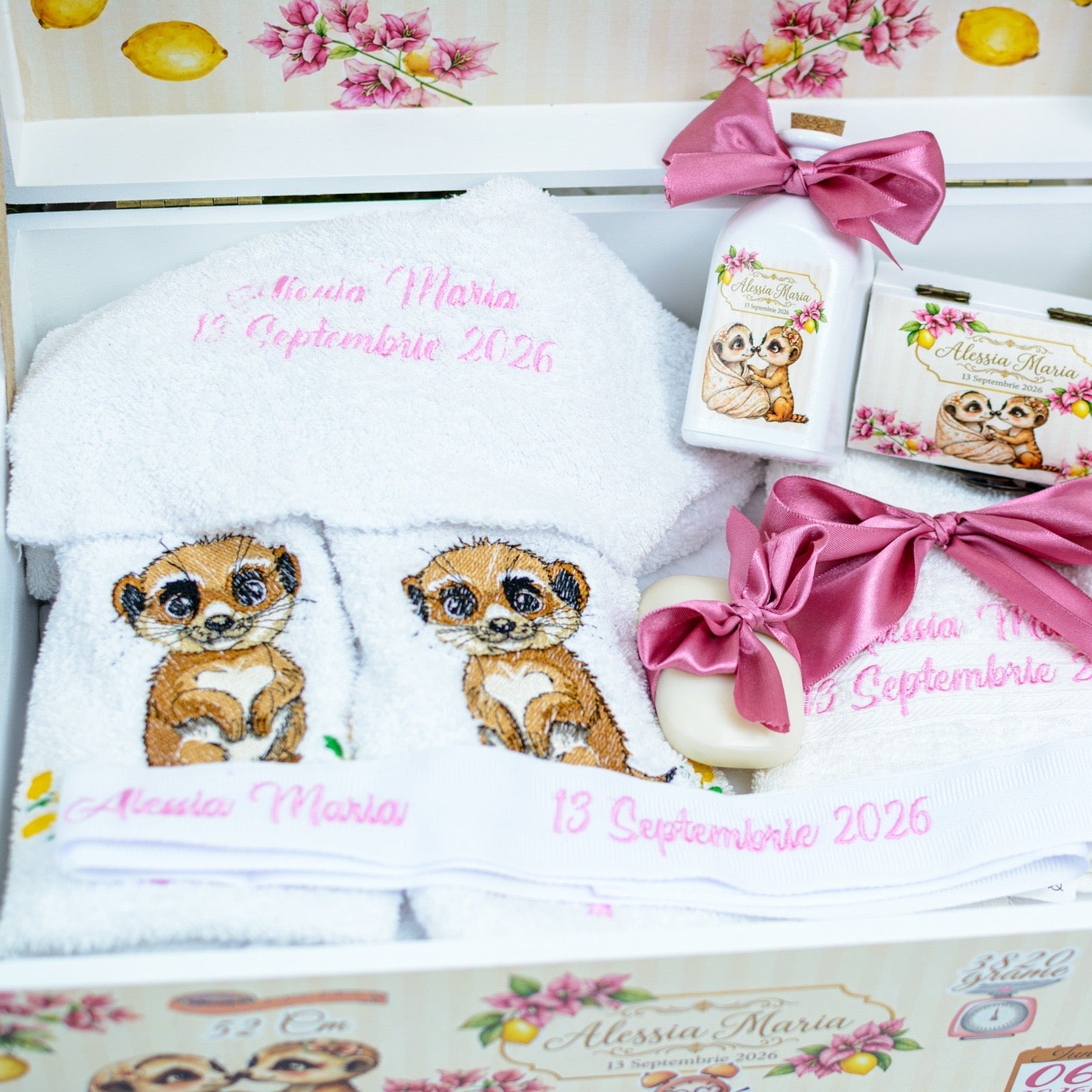 Trusou personalizat pentru botez -Lămâi și Suricate RoHandWork