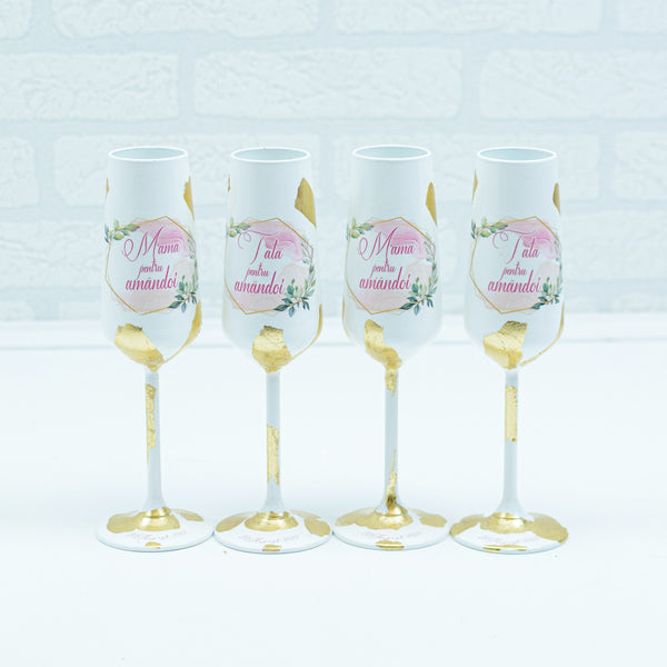 Set pahare cu Foita aurie de Nunta roz 3 RoHandWork