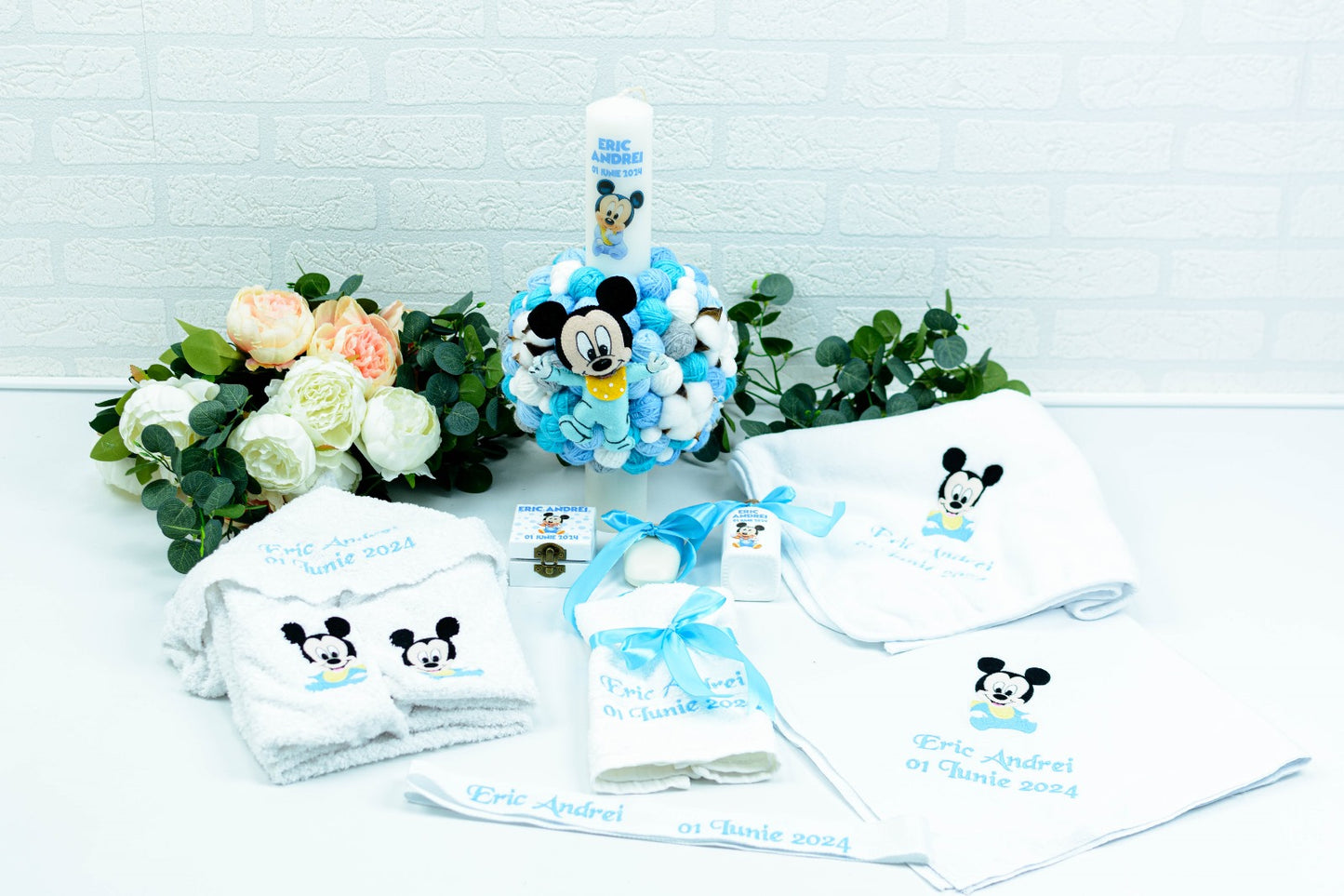 Lumanare botez cu gheme Baby Mickey RoHandWork