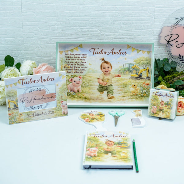 Set tavita moț Băiețel la fermă  -set tava pentru taiere mot (Copy) RoHandWork