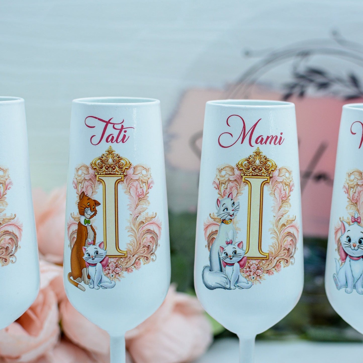 Set pahare botez Pisică Marie și nume RoHandWork