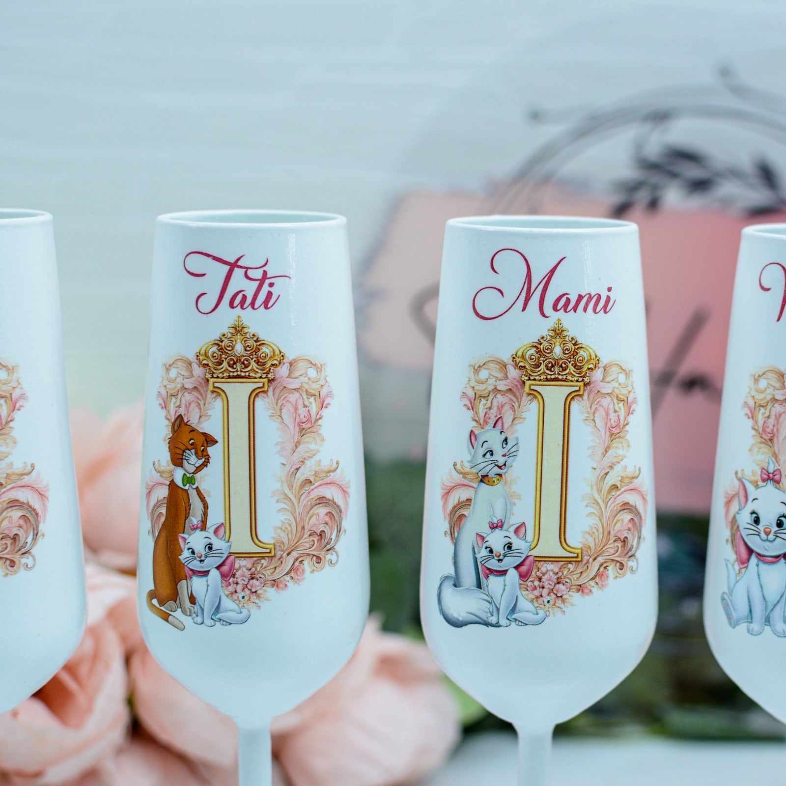 Set pahare botez Pisică Marie și nume RoHandWork