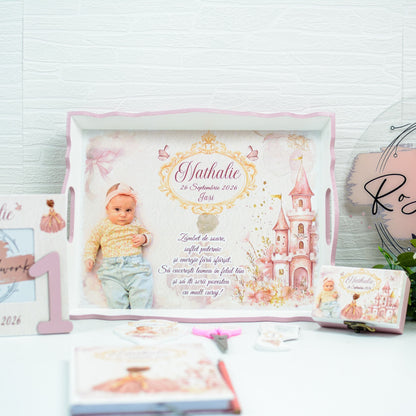 Set Moț Personalizat Castel  – Tavă pentru Tăierea Moțului Fetița