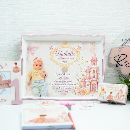 Set Moț Personalizat Castel  – Tavă pentru Tăierea Moțului Fetița
