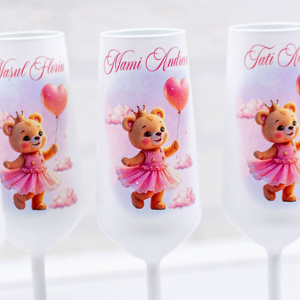 Pahare botez ursulet printesa cu baloane RoHandWork