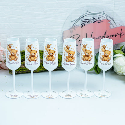 Pahare Personalizate pentru Botez Ursuleț cu baloane bej RoHandWork
