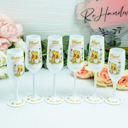 Pahare botez ursuleț Winnie borcan miere RoHandWork