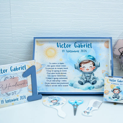 Set Moț Personalizat Astronaut  – Tavă pentru Tăierea Moțului Băiețel RoHandWork