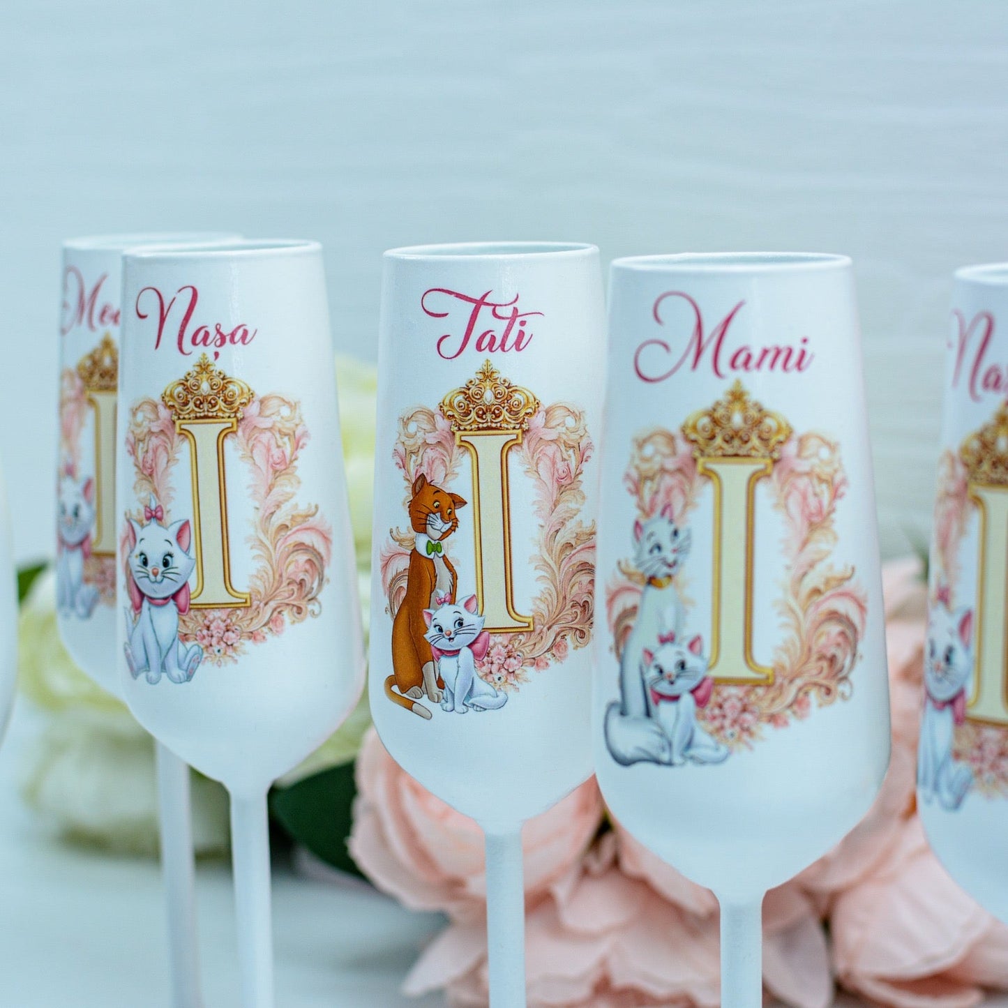 Set pahare botez Pisică Marie și nume RoHandWork