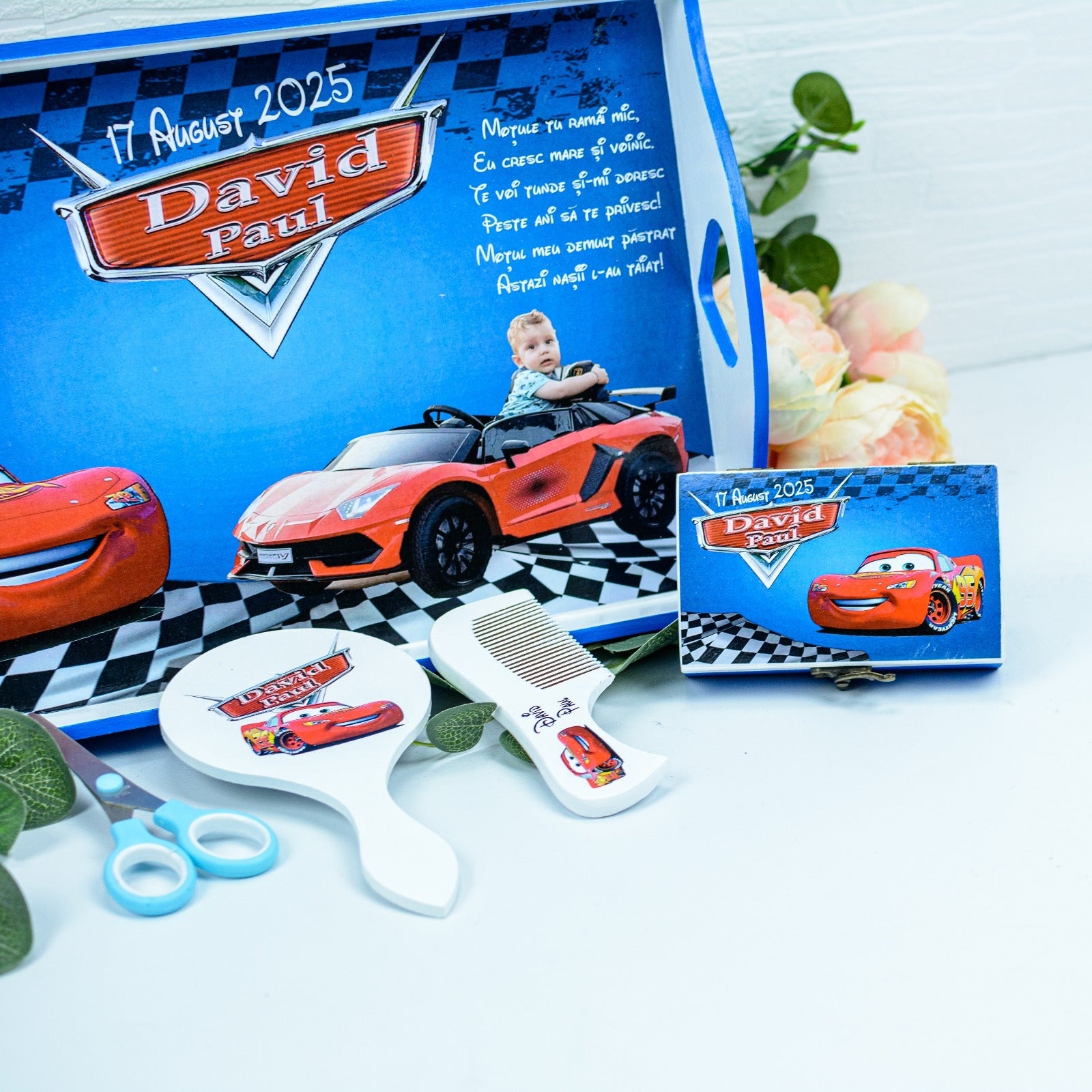 Set mot Cars - albastru    - set tava taiere mot personalizat RoHandWork