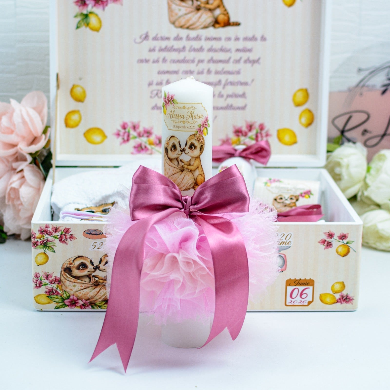 Trusou personalizat pentru botez -Lămâi și Suricate RoHandWork