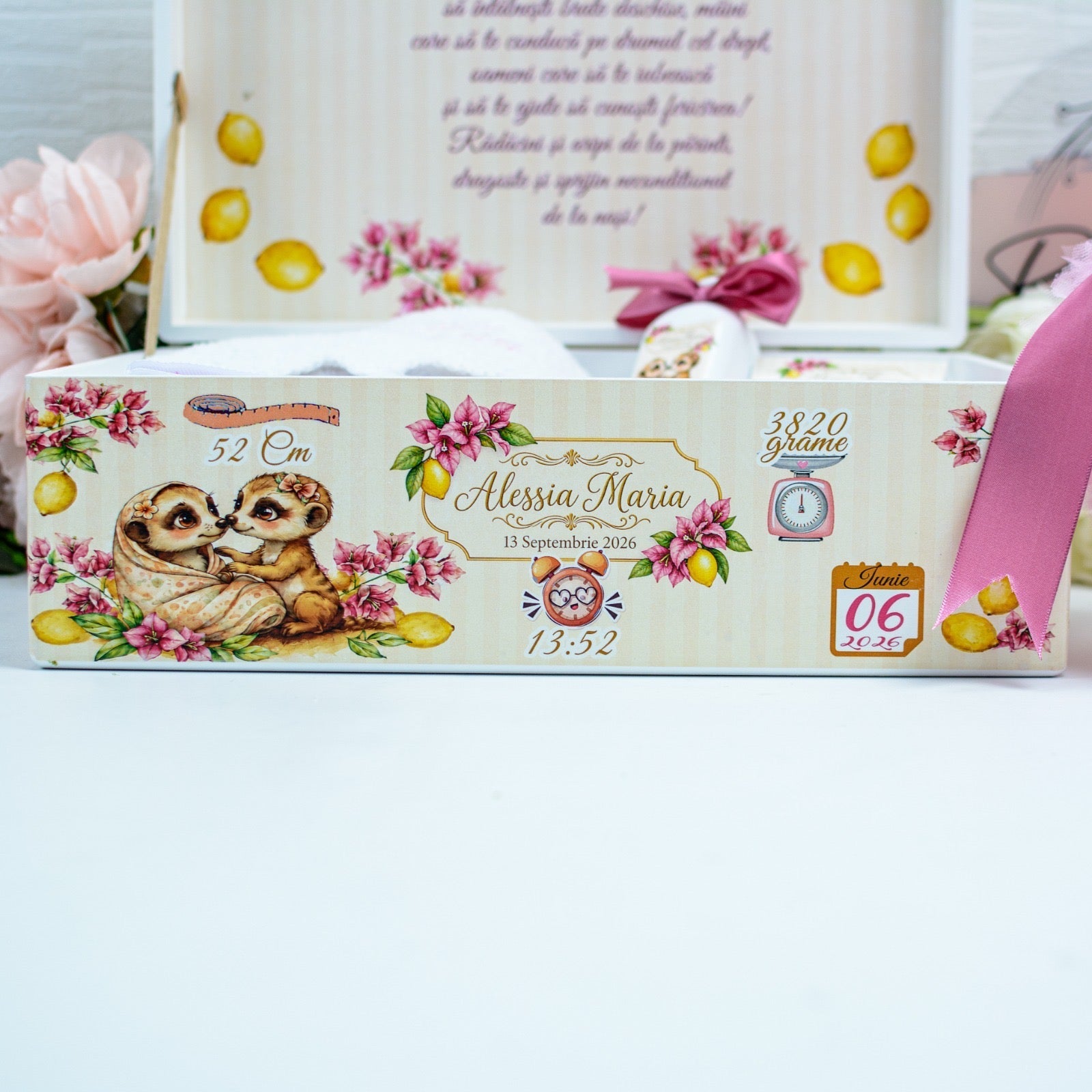Trusou personalizat pentru botez -Lămâi și Suricate RoHandWork