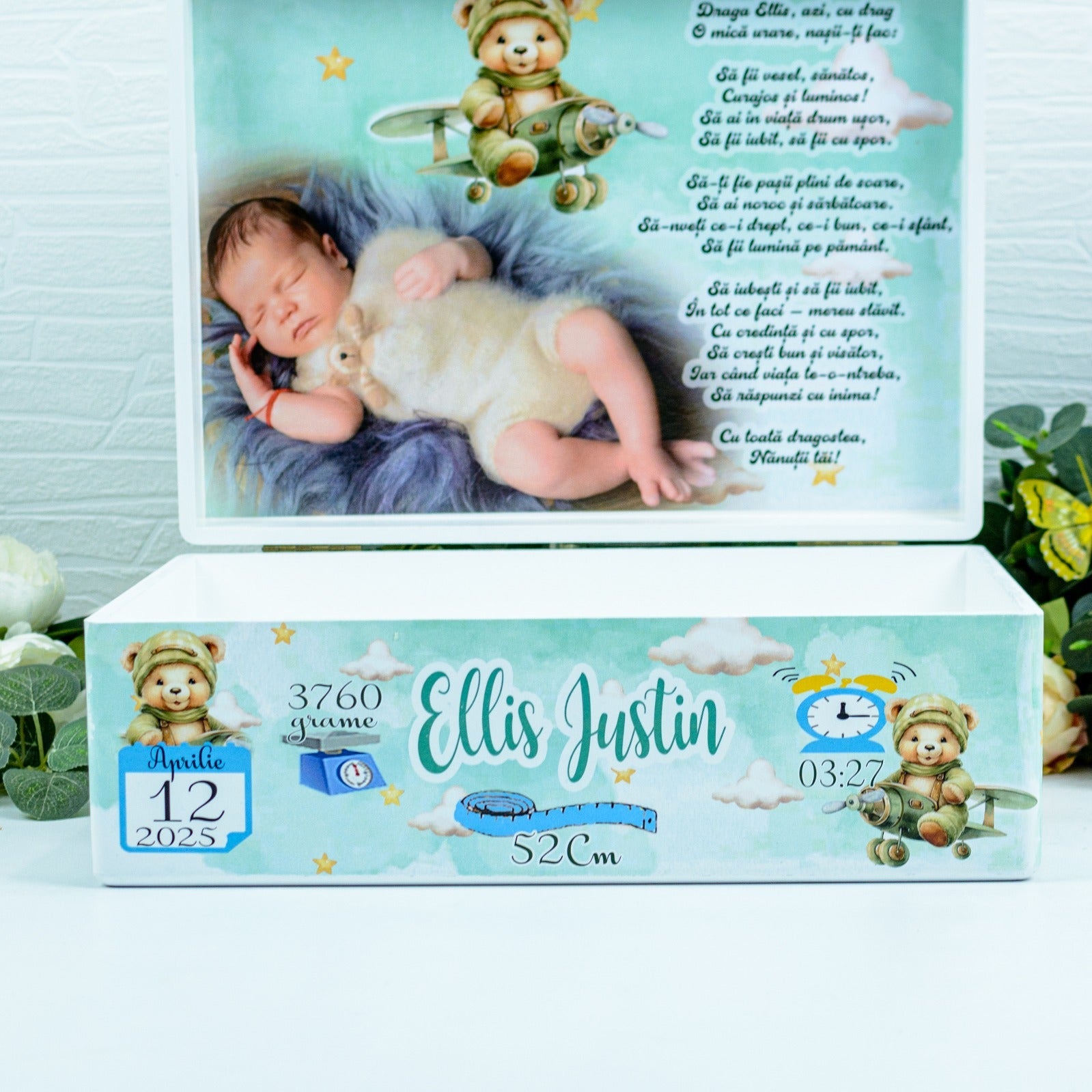 Cutie de amintiri botez ursuleț aviator RoHandWork