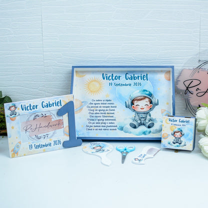 Set Moț Personalizat Astronaut  – Tavă pentru Tăierea Moțului Băiețel RoHandWork