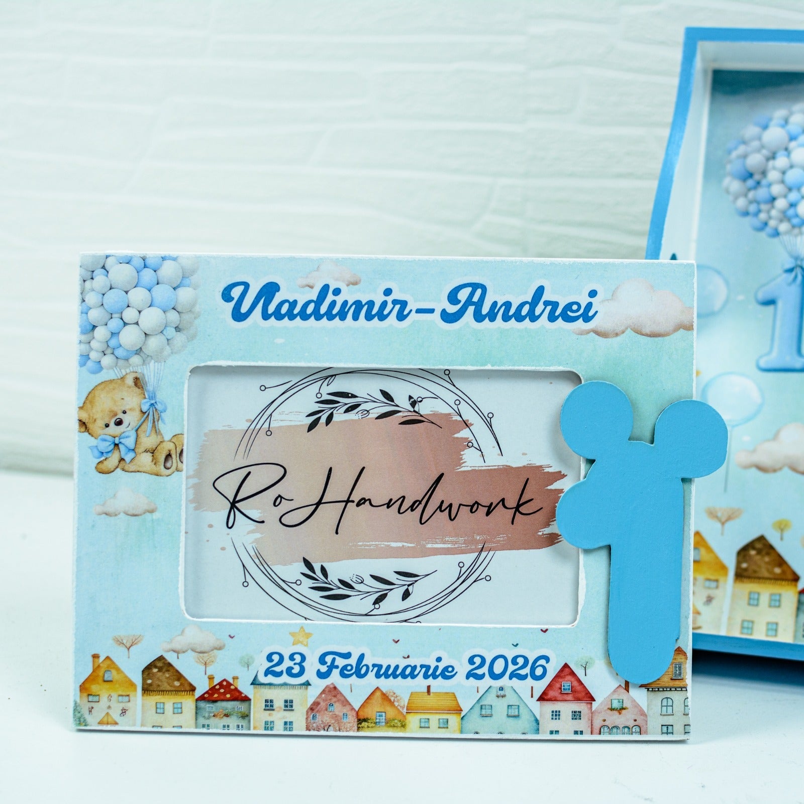 Set mot Ursuleț vesel cu baloane   - set tava taiere mot personalizat RoHandWork