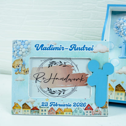 Set mot Ursuleț vesel cu baloane   - set tava taiere mot personalizat RoHandWork