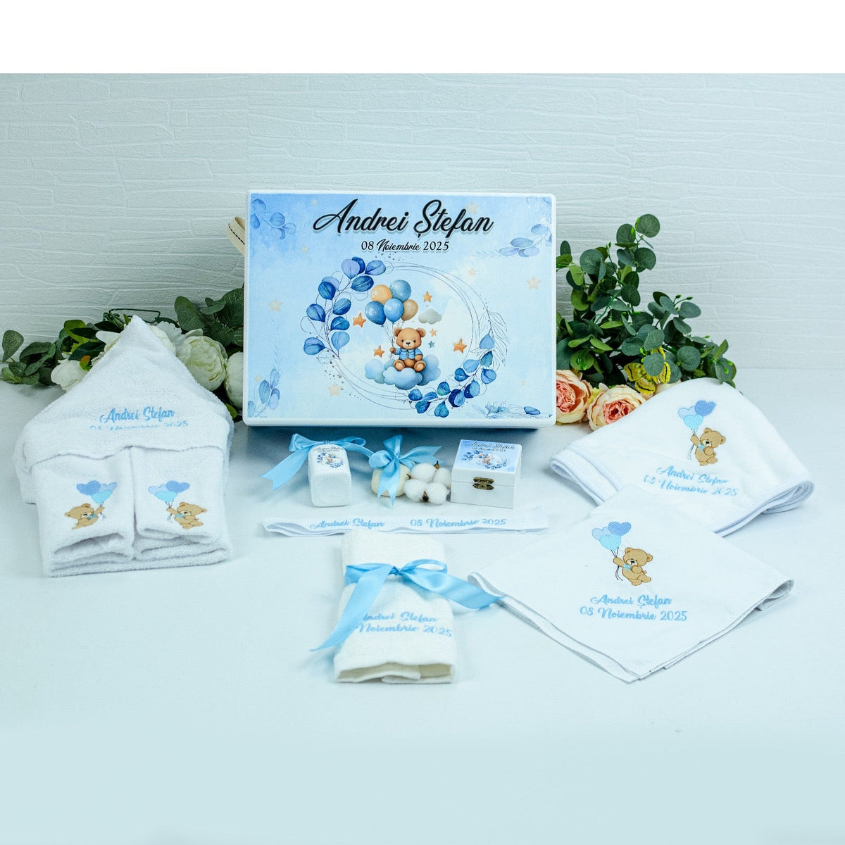 Set trusou botez Ursuleț și eucalipt RoHandWork