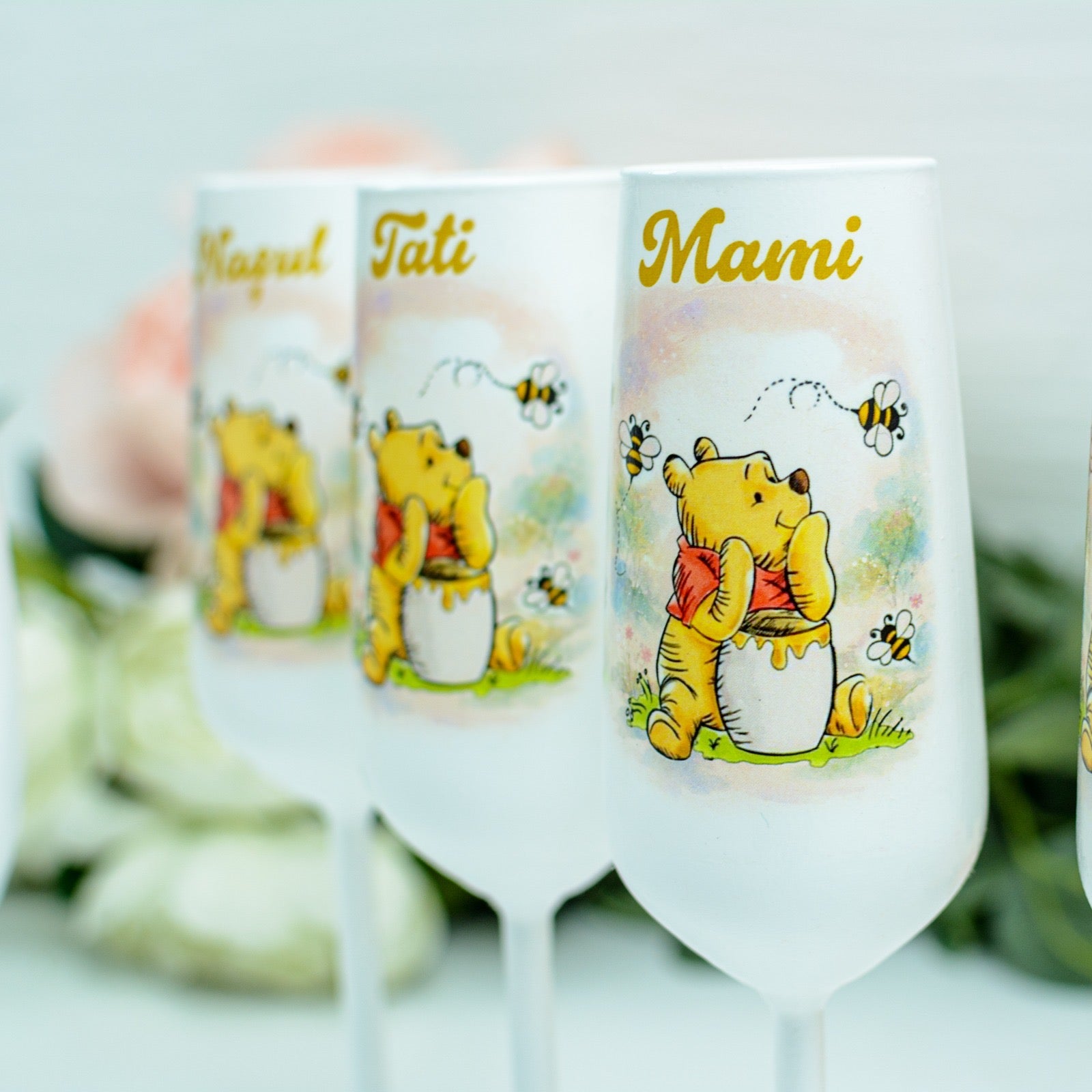 Pahare botez ursuleț Winnie borcan miere RoHandWork