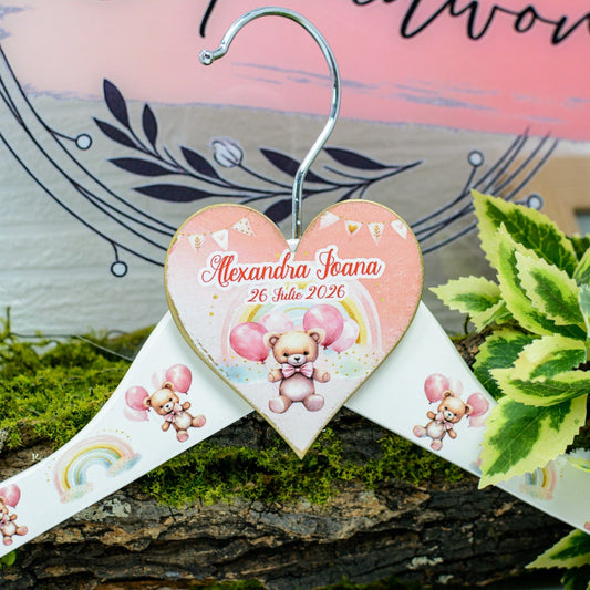 Umeras copil botez personalizat Ursuleț și curcubeu RoHandWork