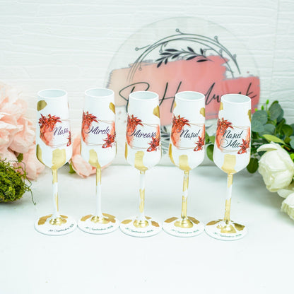 Set pahare nunta personalizate cu Foita aurie- Roșu imperial RoHandWork