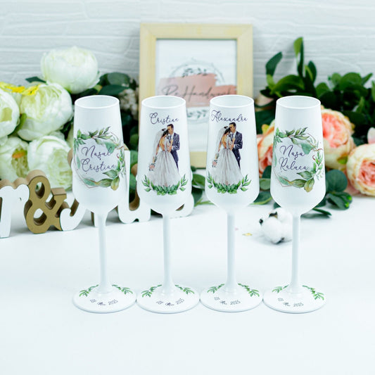 Set pahare nunta verde smarald siluete RoHandWork