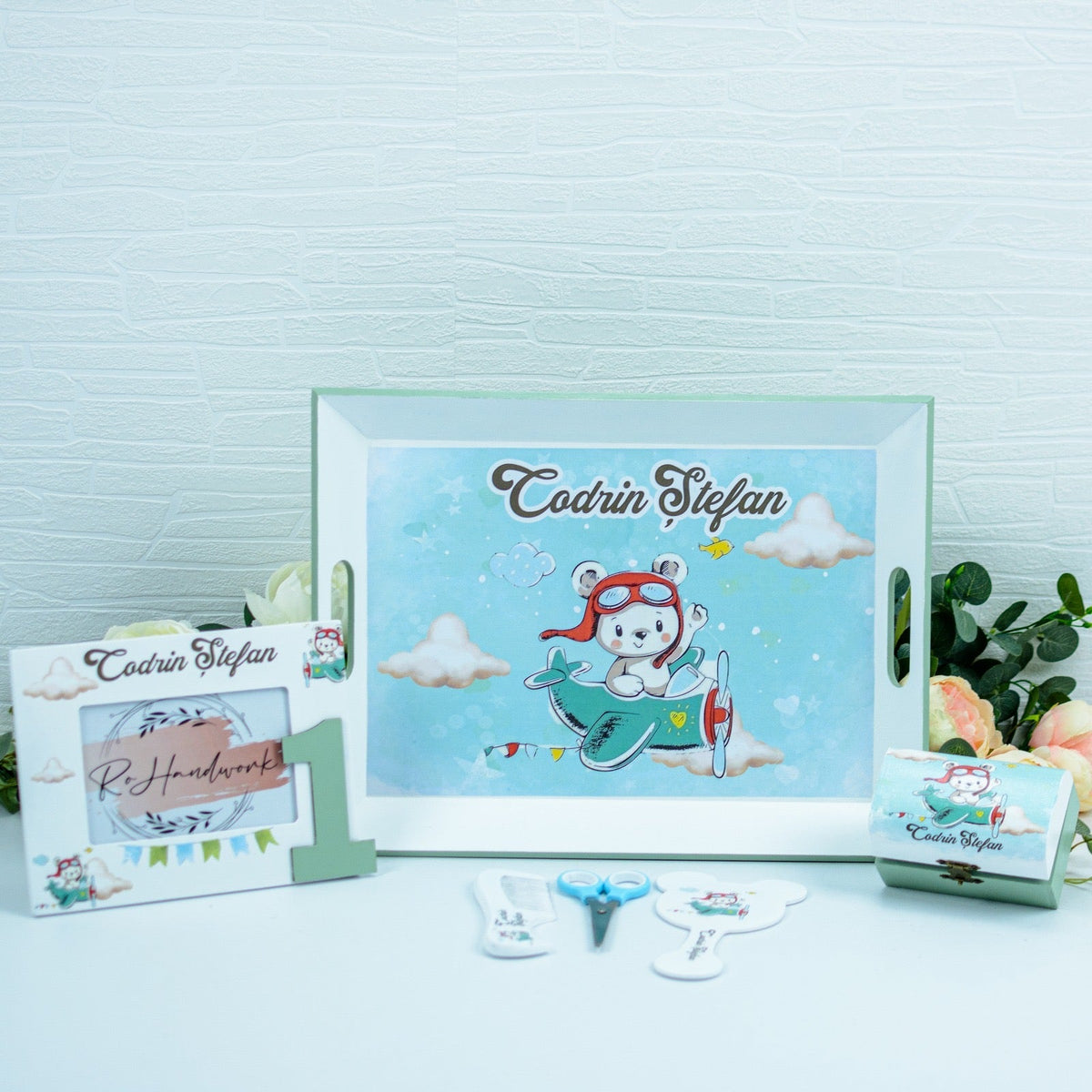 Set mot Ursuletul aviator  - set tava taiere mot personalizat