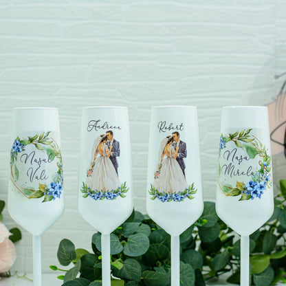 Set Pahare Nuntă - Miri cu Flori Albastre RoHandWork