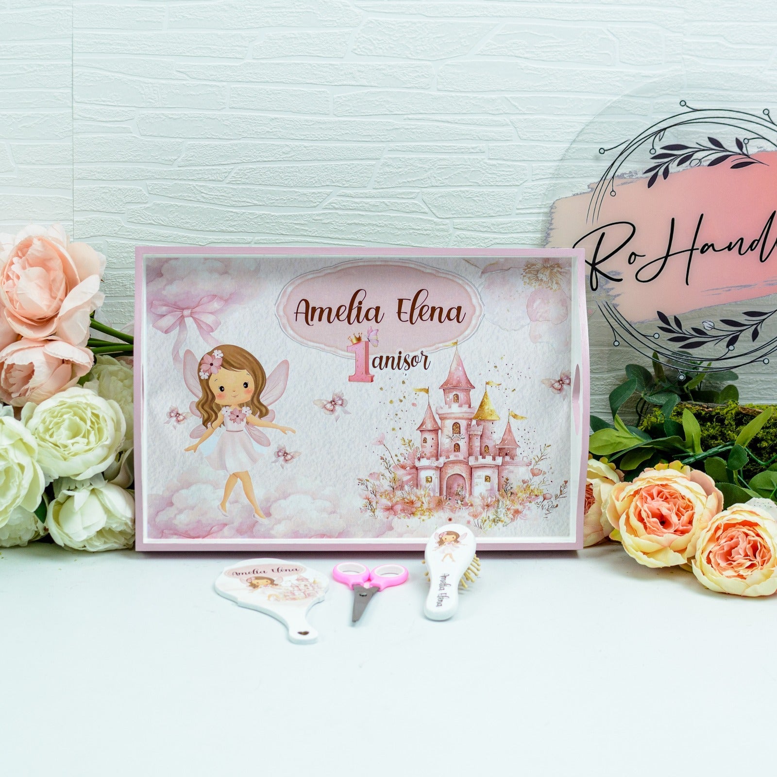 Set tavita turta Prințesă la castel -set tava pentru taiere mot RoHandWork