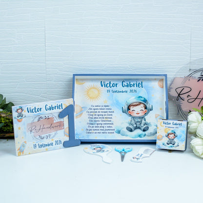 Set Moț Personalizat Astronaut  – Tavă pentru Tăierea Moțului Băiețel RoHandWork