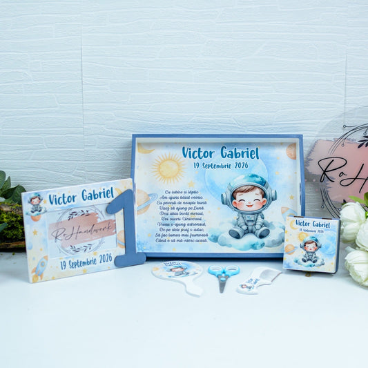 Set Moț Personalizat Astronaut  – Tavă pentru Tăierea Moțului Băiețel RoHandWork