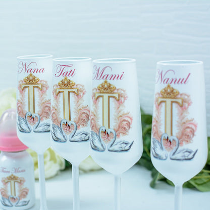 Pahare personalizate botez Lebede RoHandWork